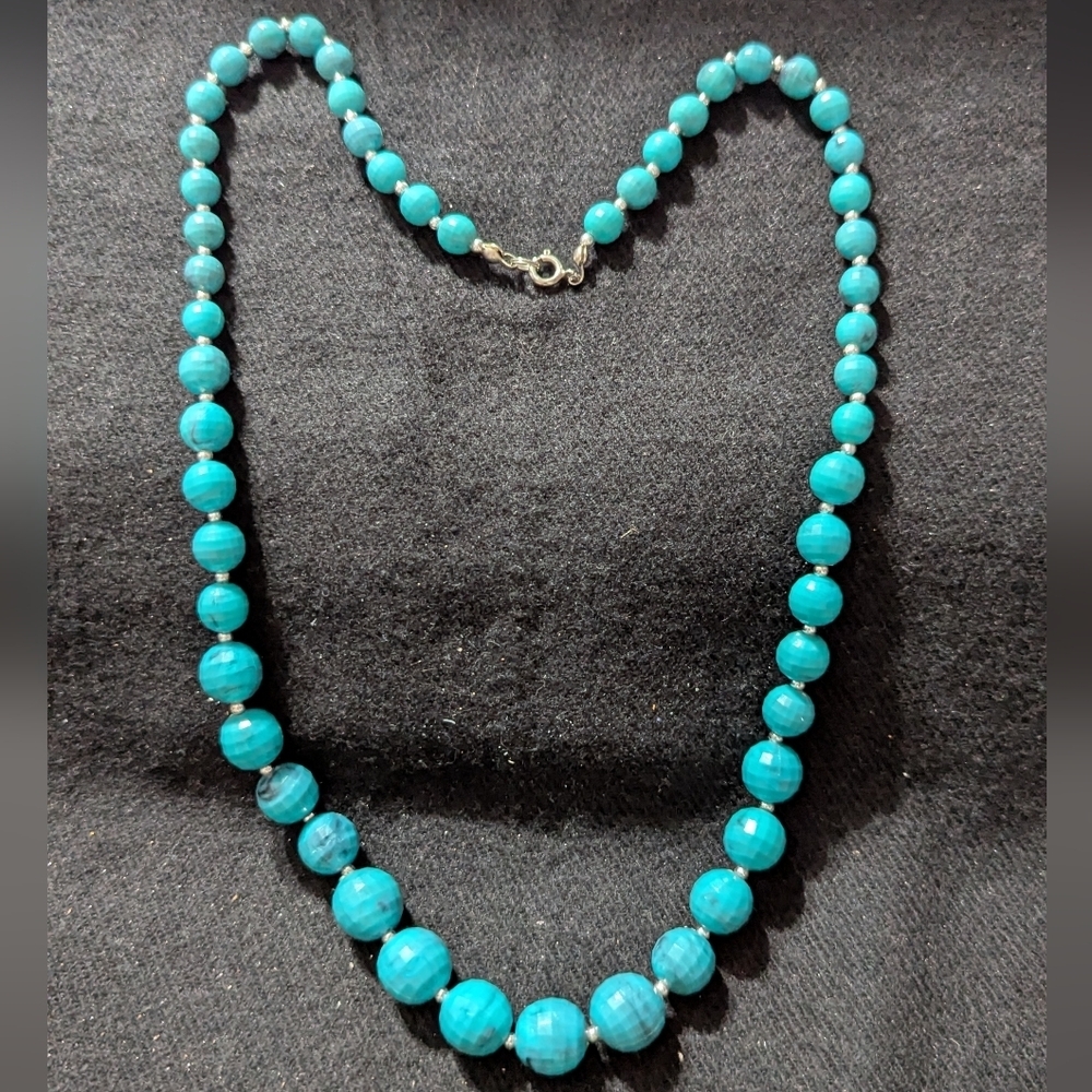 Silver Tone Turquoise Blue Color Beaded Statement Necklace